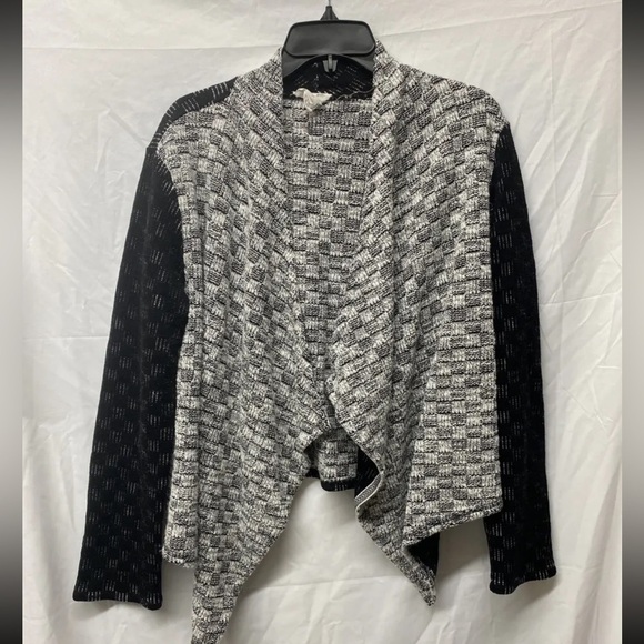 Loft black mixed media Wrap Sweater large - Picture 1 of 5